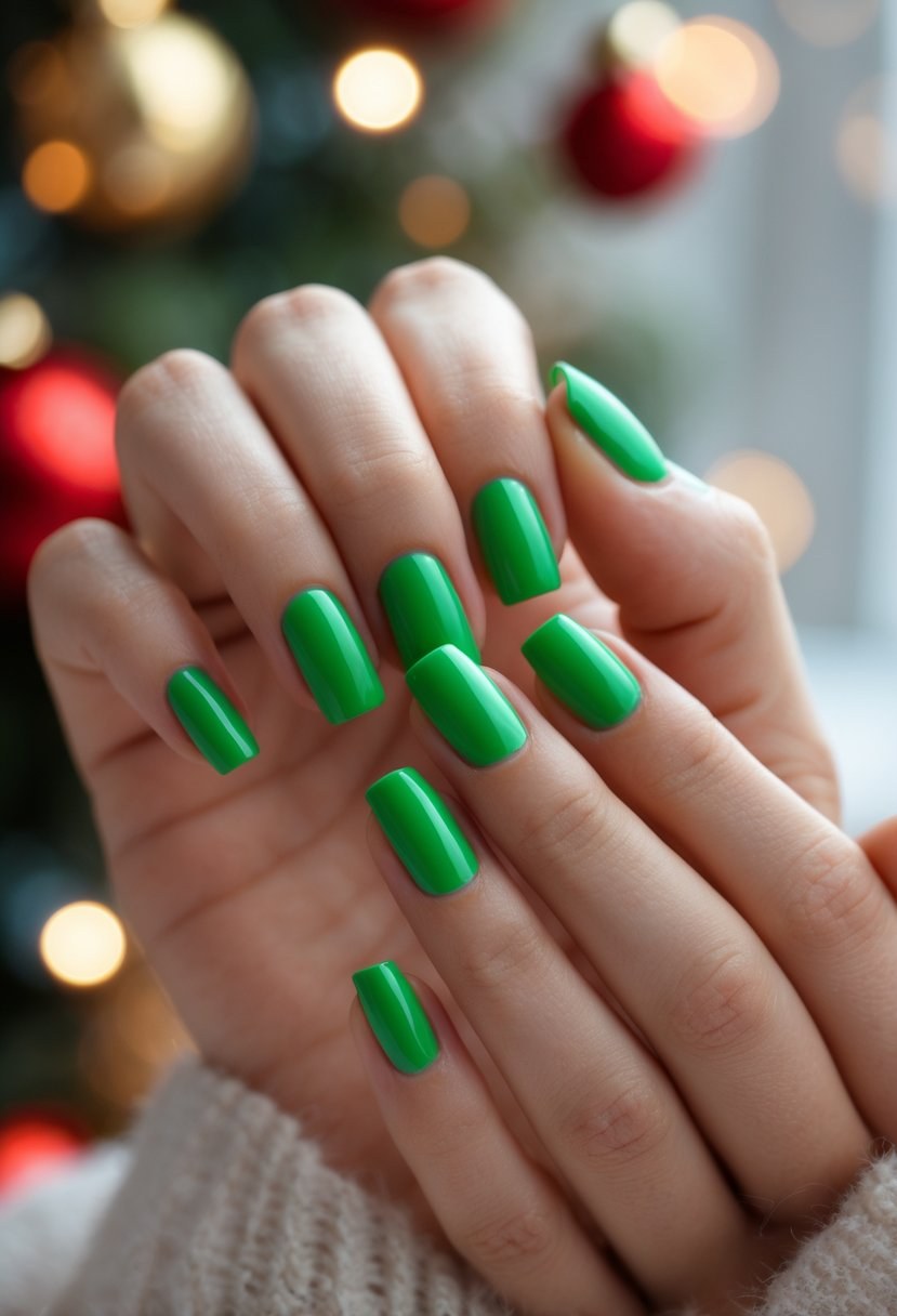 Festive Green Square Nails