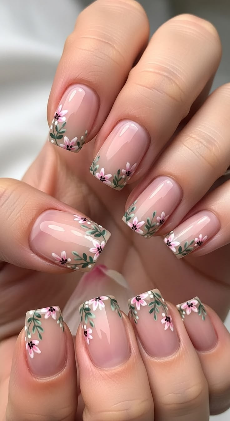 Floral French Tip Nails