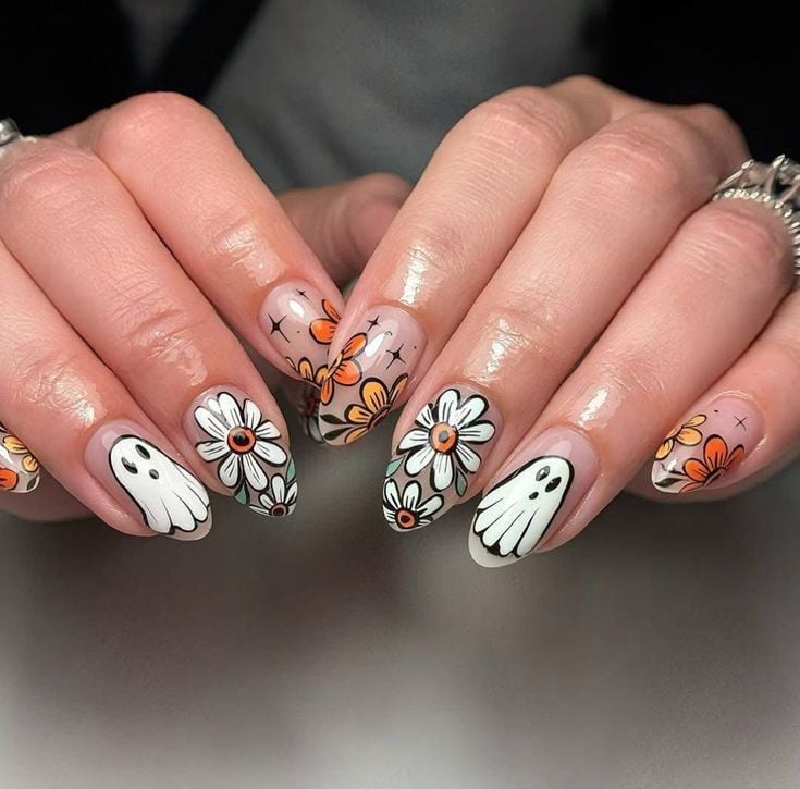 Floral Ghost Nails