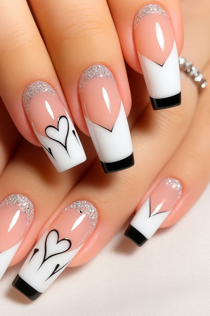 Elegant French tip nails with deep red tips and white floral accents for sophisticated beauty