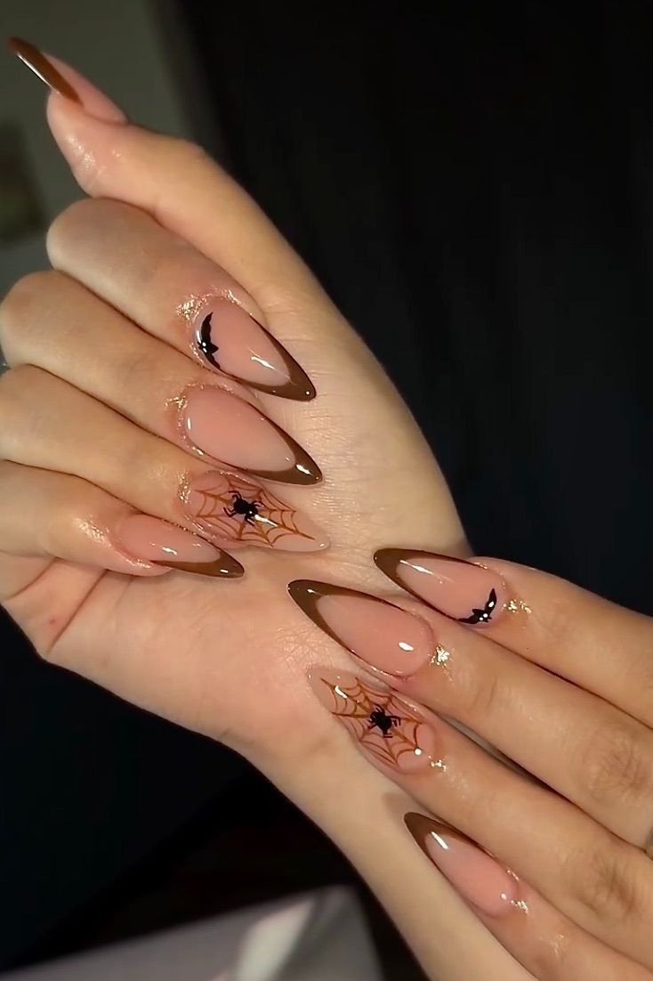 French Nails Brown Halloween Aesthetic