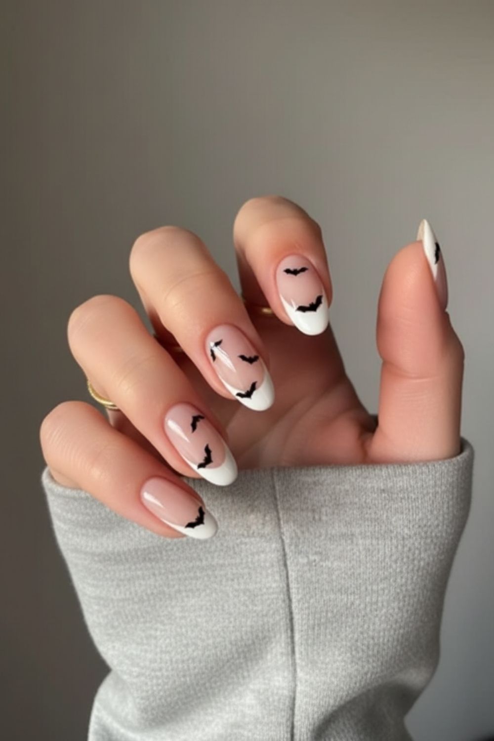 French Nails Cute Bat Accents Short Halloween