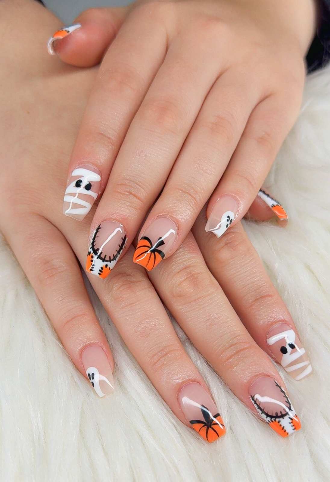 French Nails Halloween Ghost Pumpkin Mummy