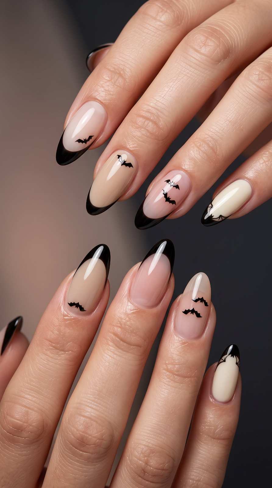 French Nails Minimal Bat Chic Halloween