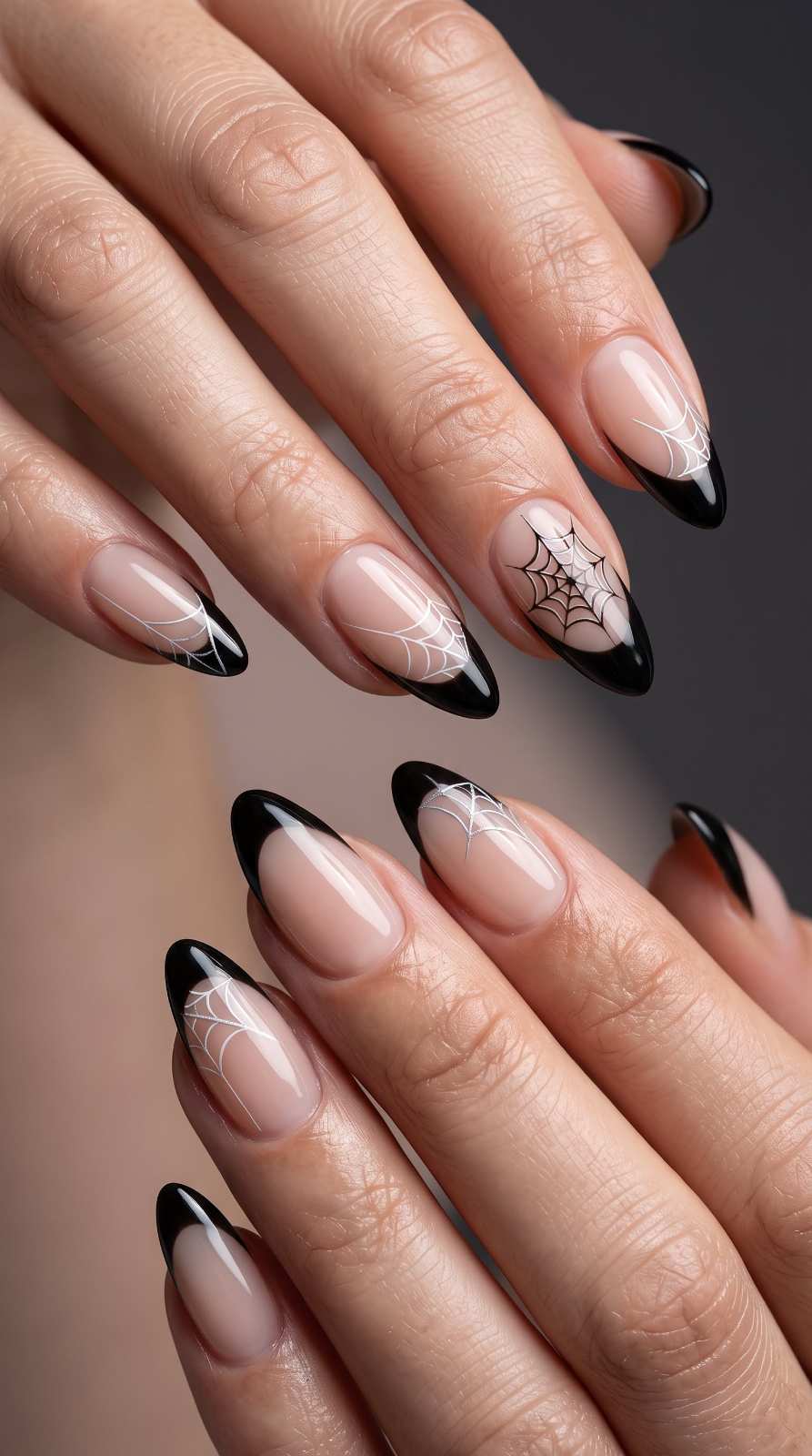 French Nails Spider Web Chic Halloween
