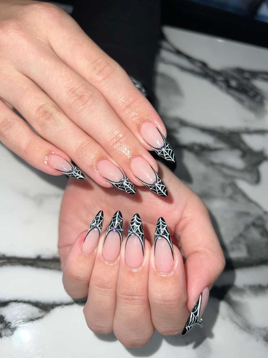 French Nails Spider Web Stiletto Halloween