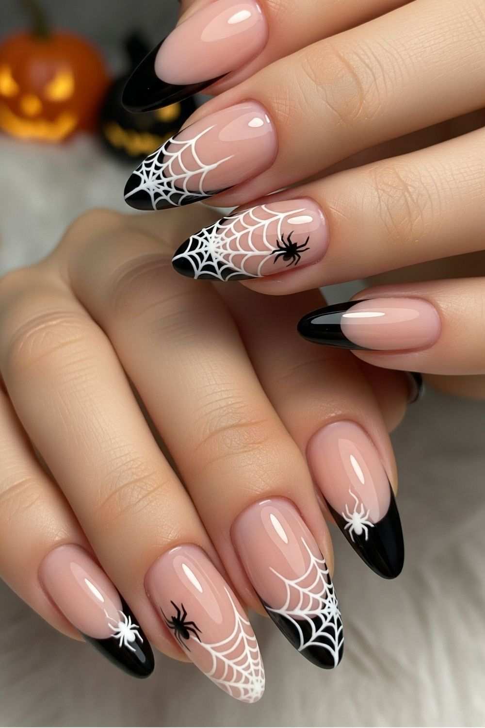 French Nails Spiderweb Trendy Halloween Tips
