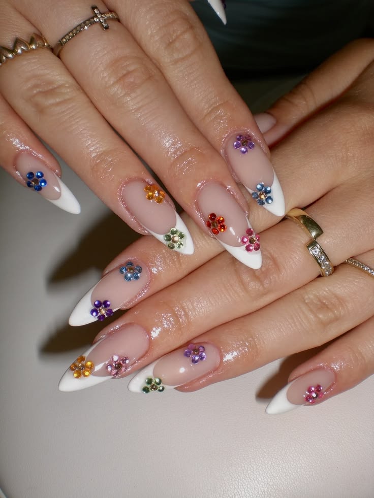 French Tip Mini Floral Nails