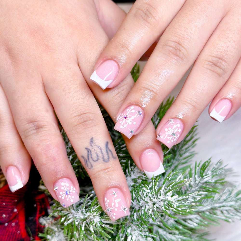 Frosted French Sparkle Pink Nails