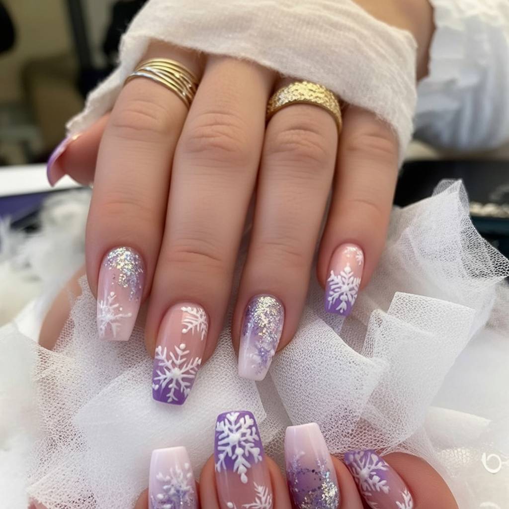 Frosted Lavender Square Holiday Nails