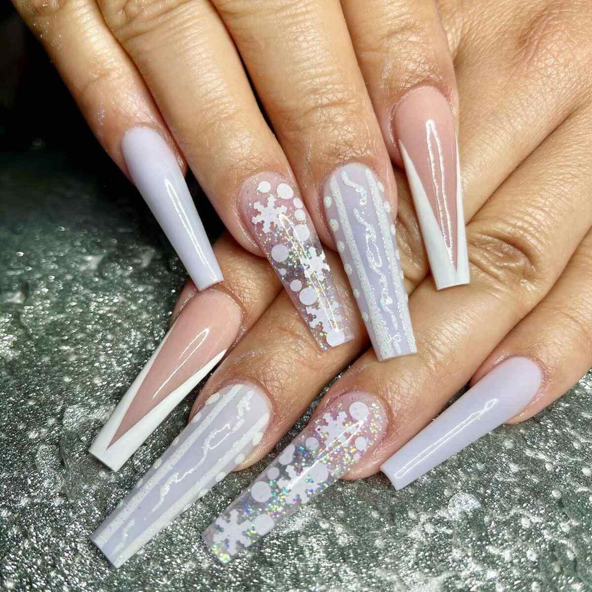 Frosted White Snowflake Coffin Nails