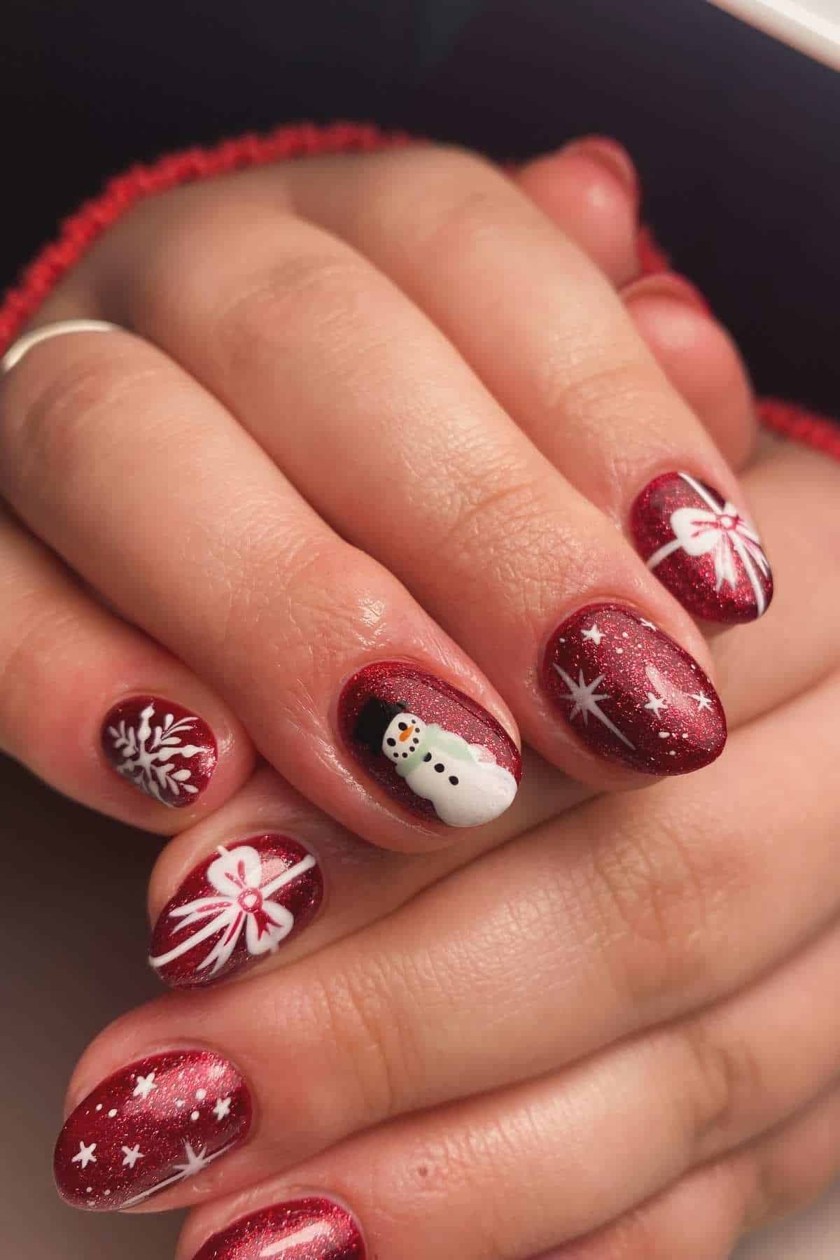Frosty Red Glitter Nails