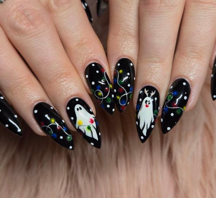 Ghost Christmas Light Goth Nails