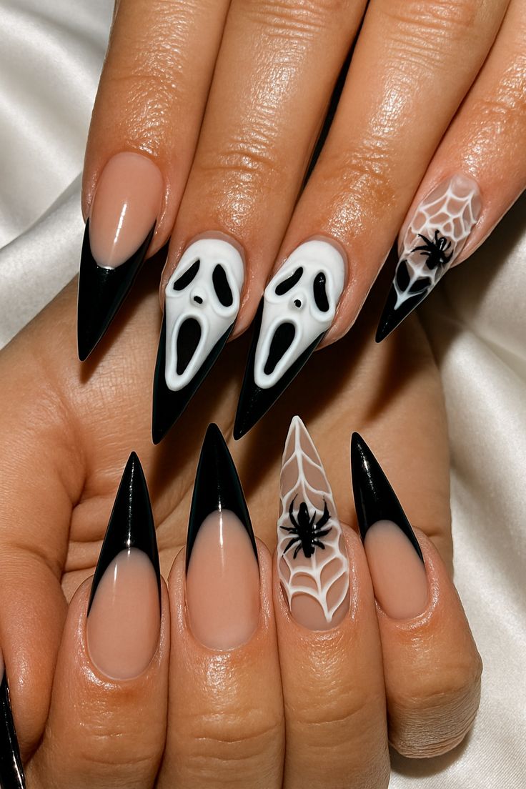 Ghostface Inspired Halloween Nails