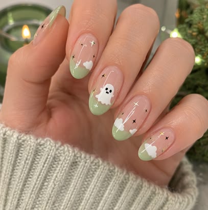 Ghosts Nail Art Design French Tips