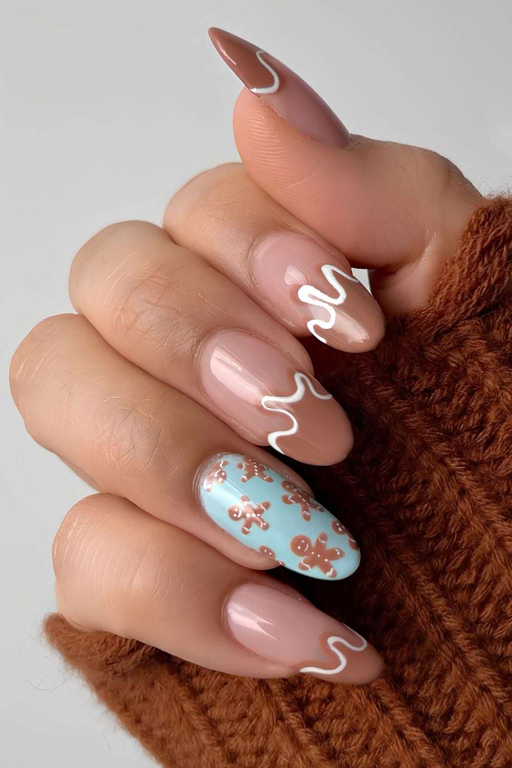 Gingerbread Brown Blue Nails