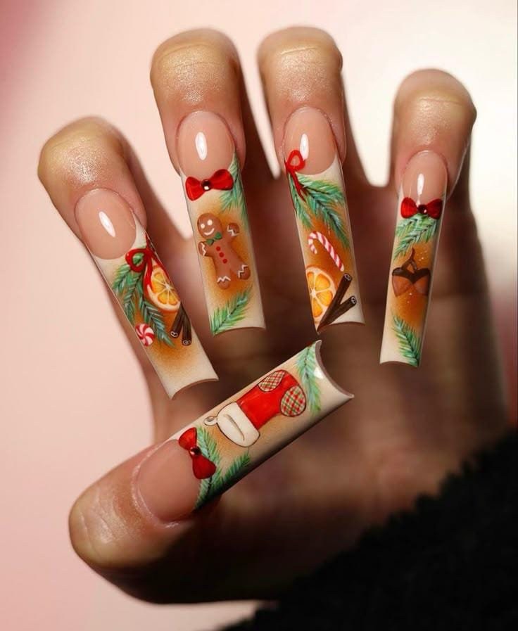 Gingerbread Dreams Long Christmas Nails