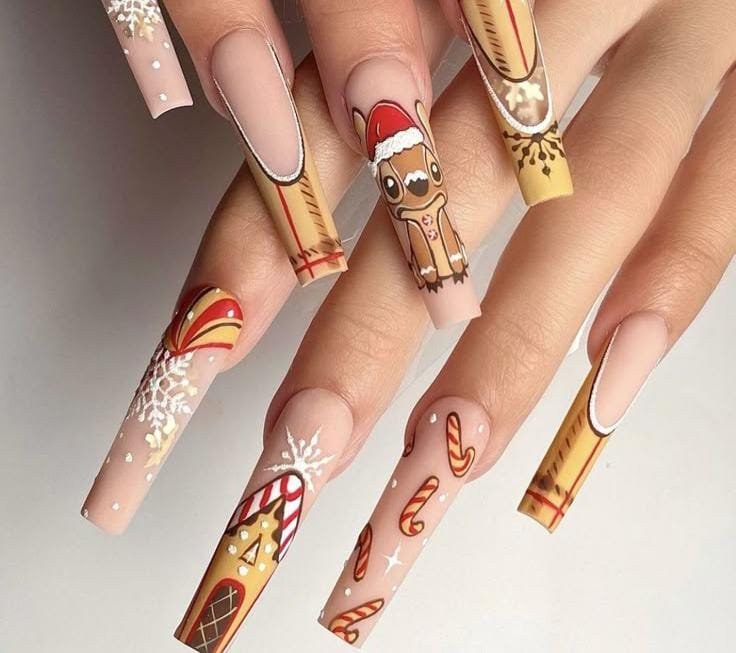 Gingerbread House Candy Long Christmas Nails