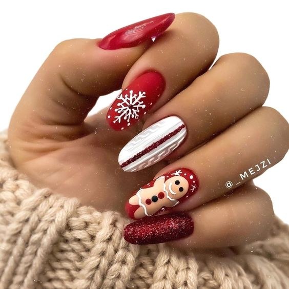 Gingerbread Man Red Nails