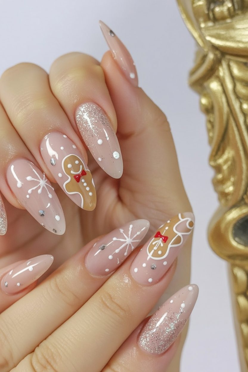 Gingerbread Sparkle Holiday Nails