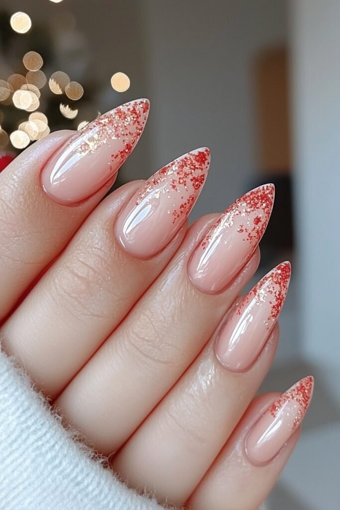 Glitter Gradient Tip Almond Nails