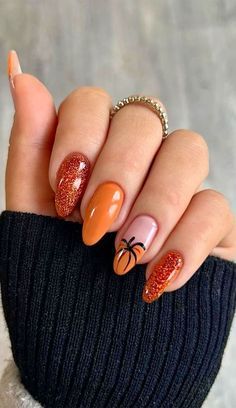 Glitter Pumpkin Nails