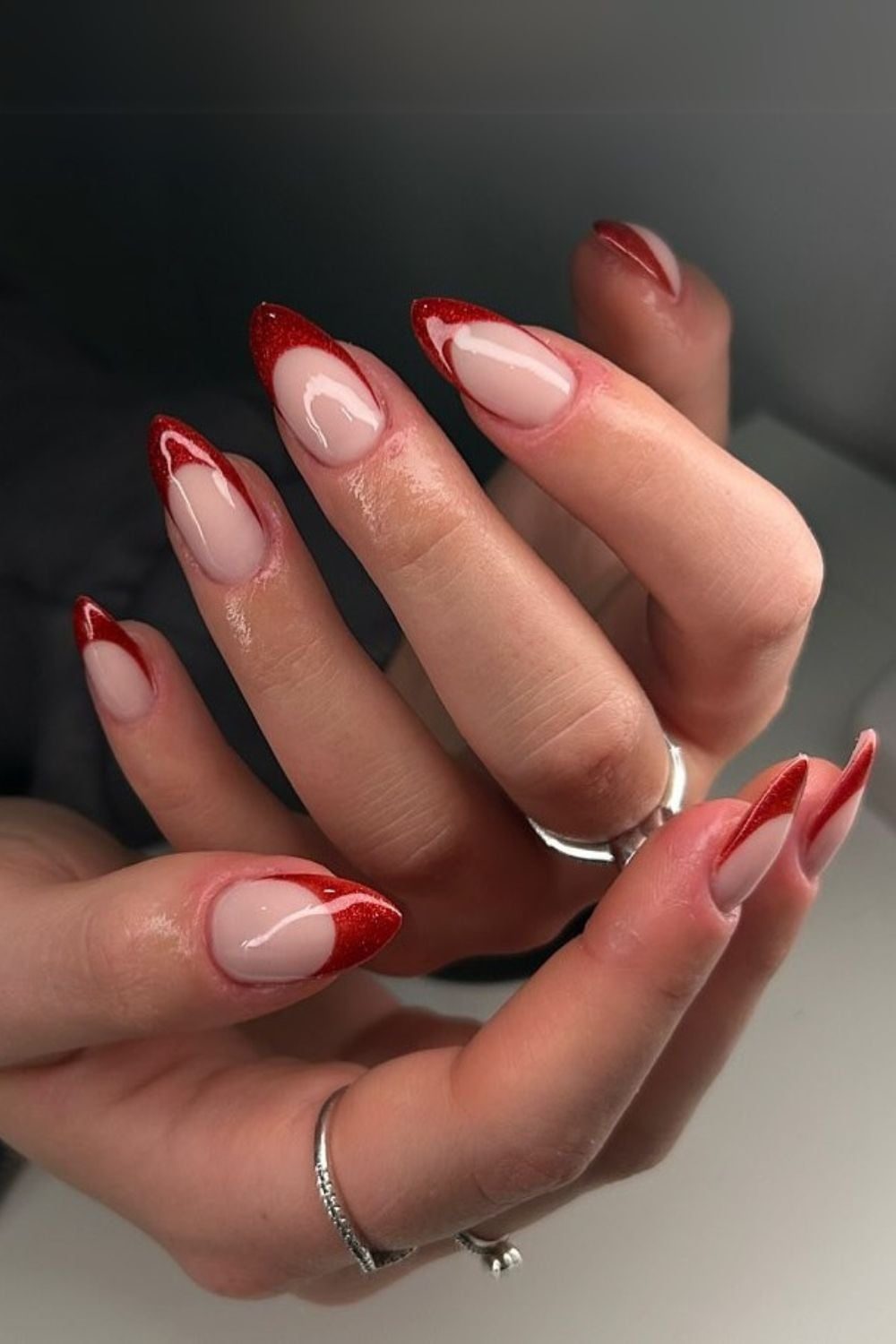 Glitter Red French Elegant Nails