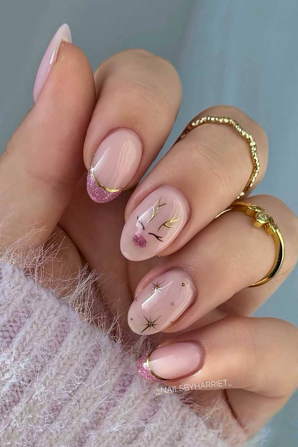 Glittery Pink French Christmas Nails