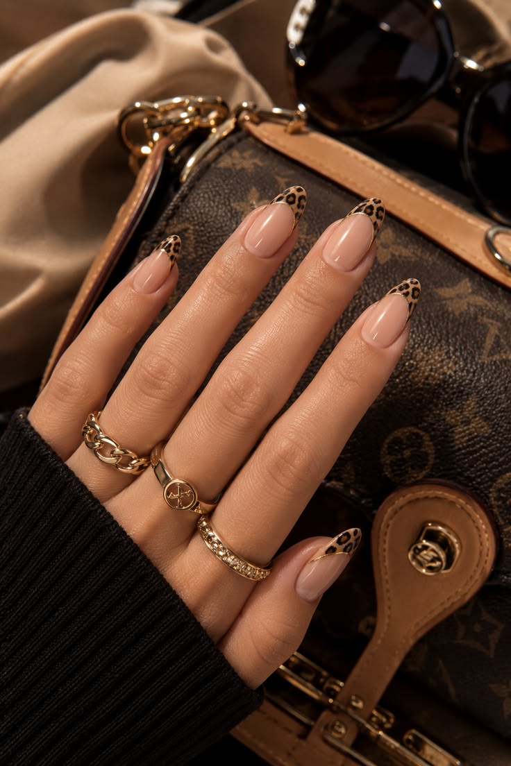 Glossy Leopard Print French Tips