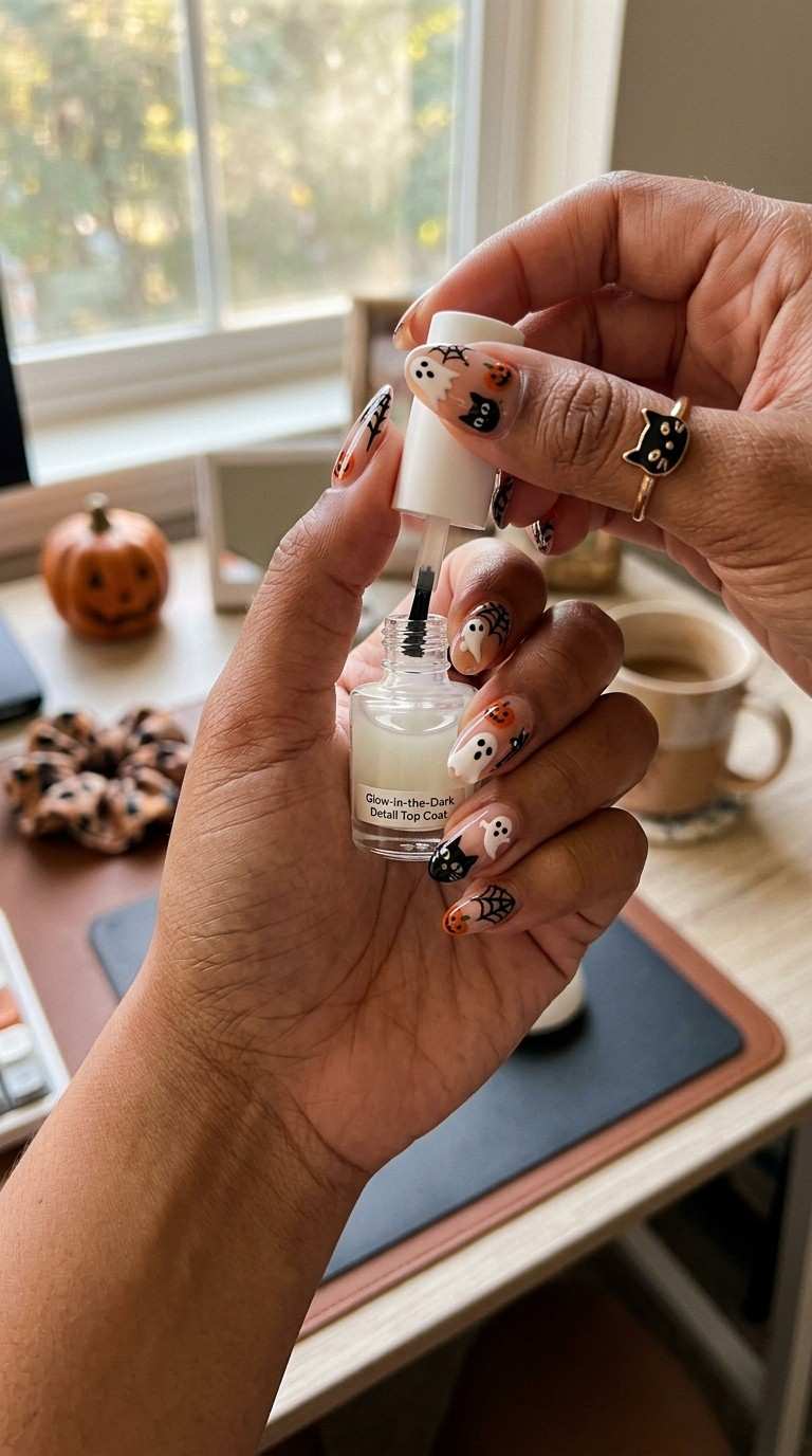 Glow In The Dark Pumpkin Ghost Halloween Nails