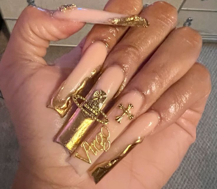 Gold Astrology Virgo Nails