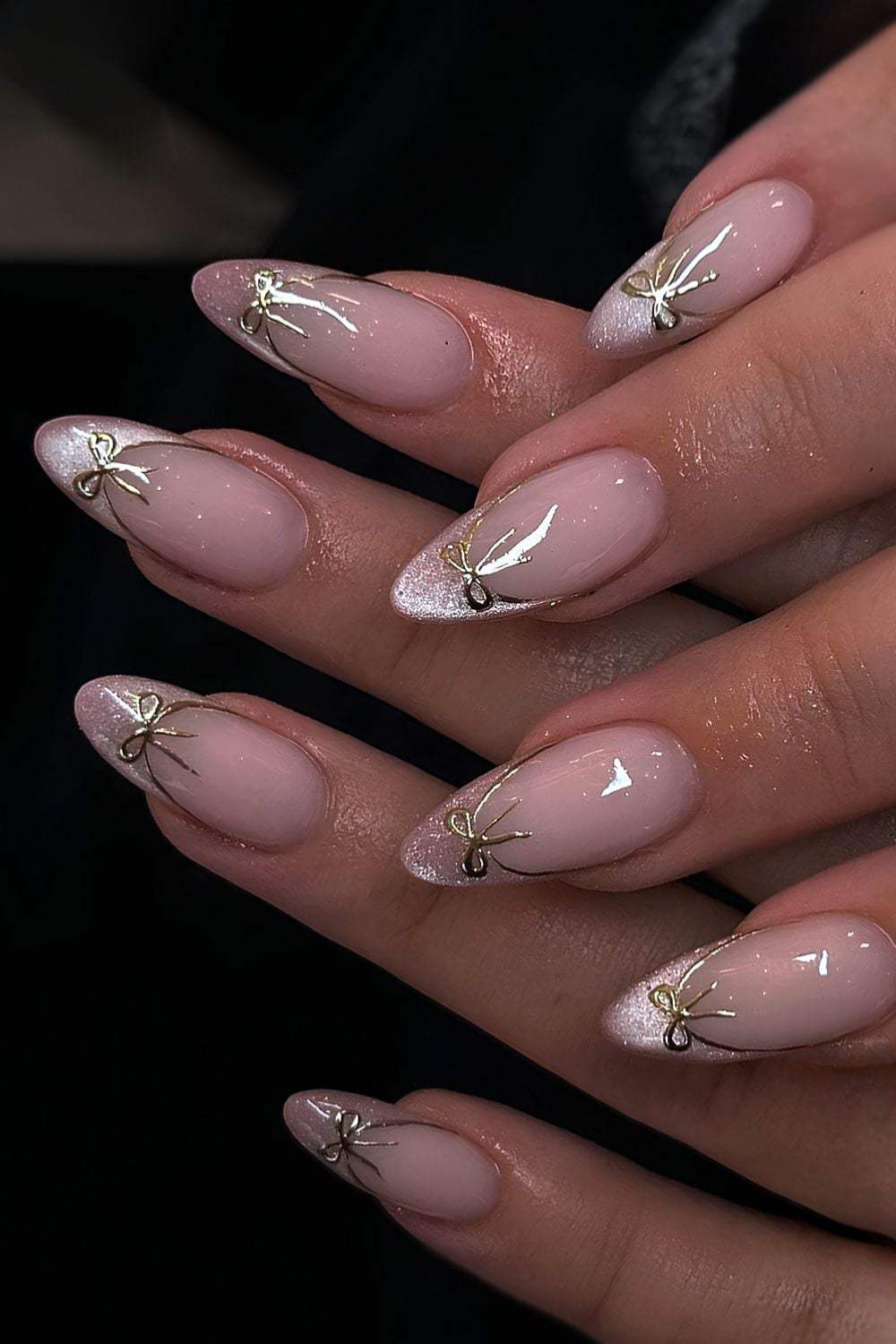 Gold Bow French Cute Nails