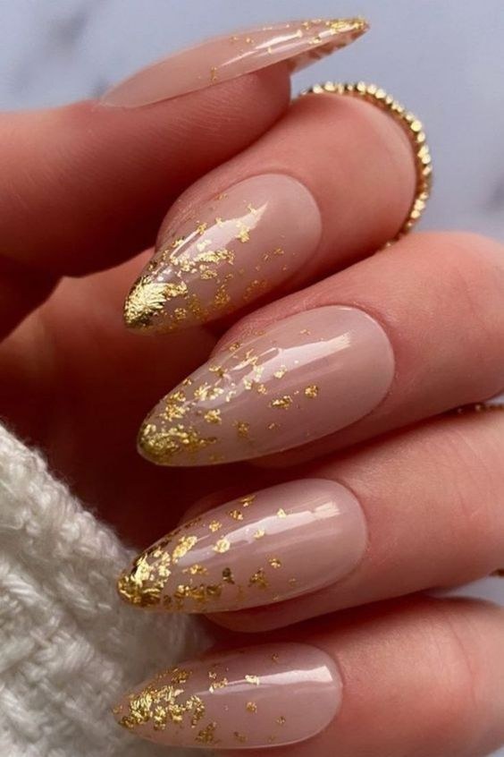 Gold Foil Tip Almond Nails