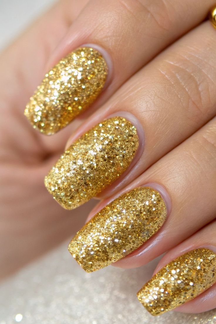 Gold Glitter Nails Design