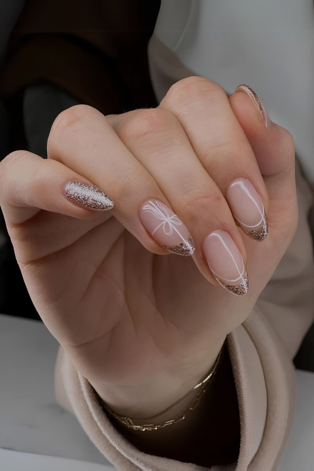 Gold White French Elegant Nails