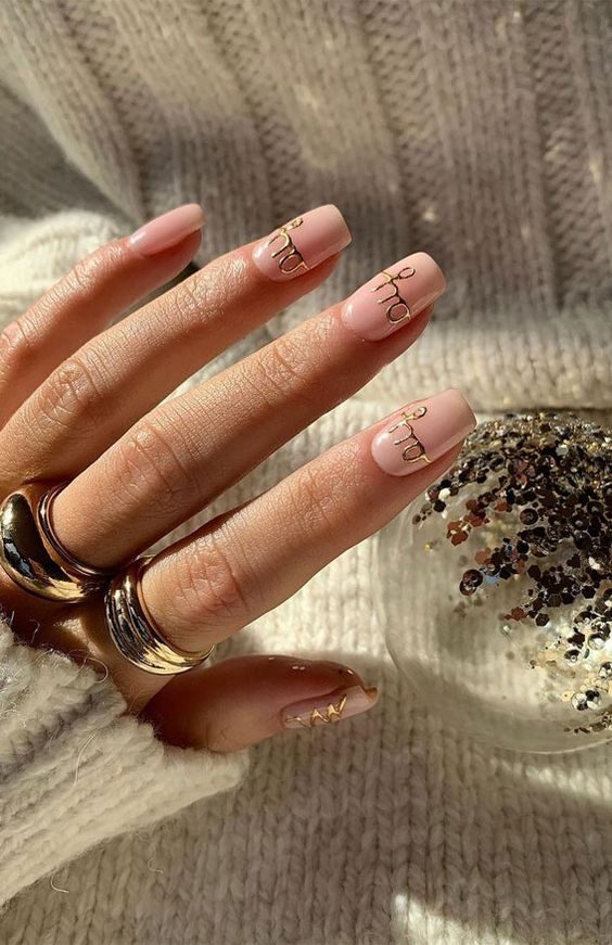 Golden Accent Pink Nails