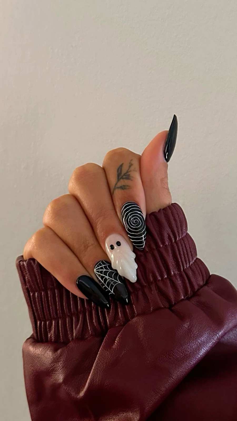 Gothic 3D Ghost Optical Swirl And Spiderweb Halloween Nails