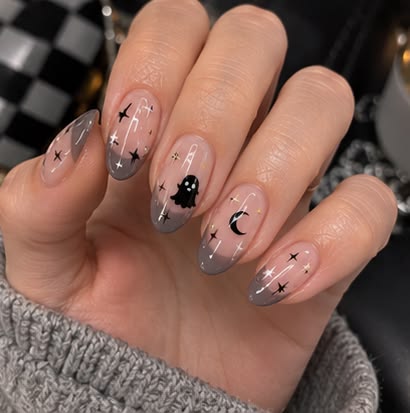 Gray Halloween Cutesy Nail Art Design