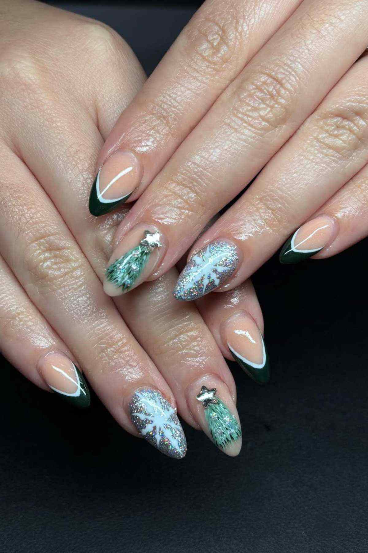 Green French Feathery Tree Nails