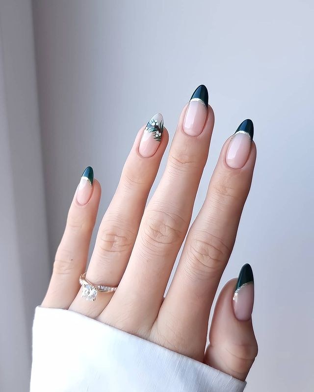 Green French Tip Foliage Nails