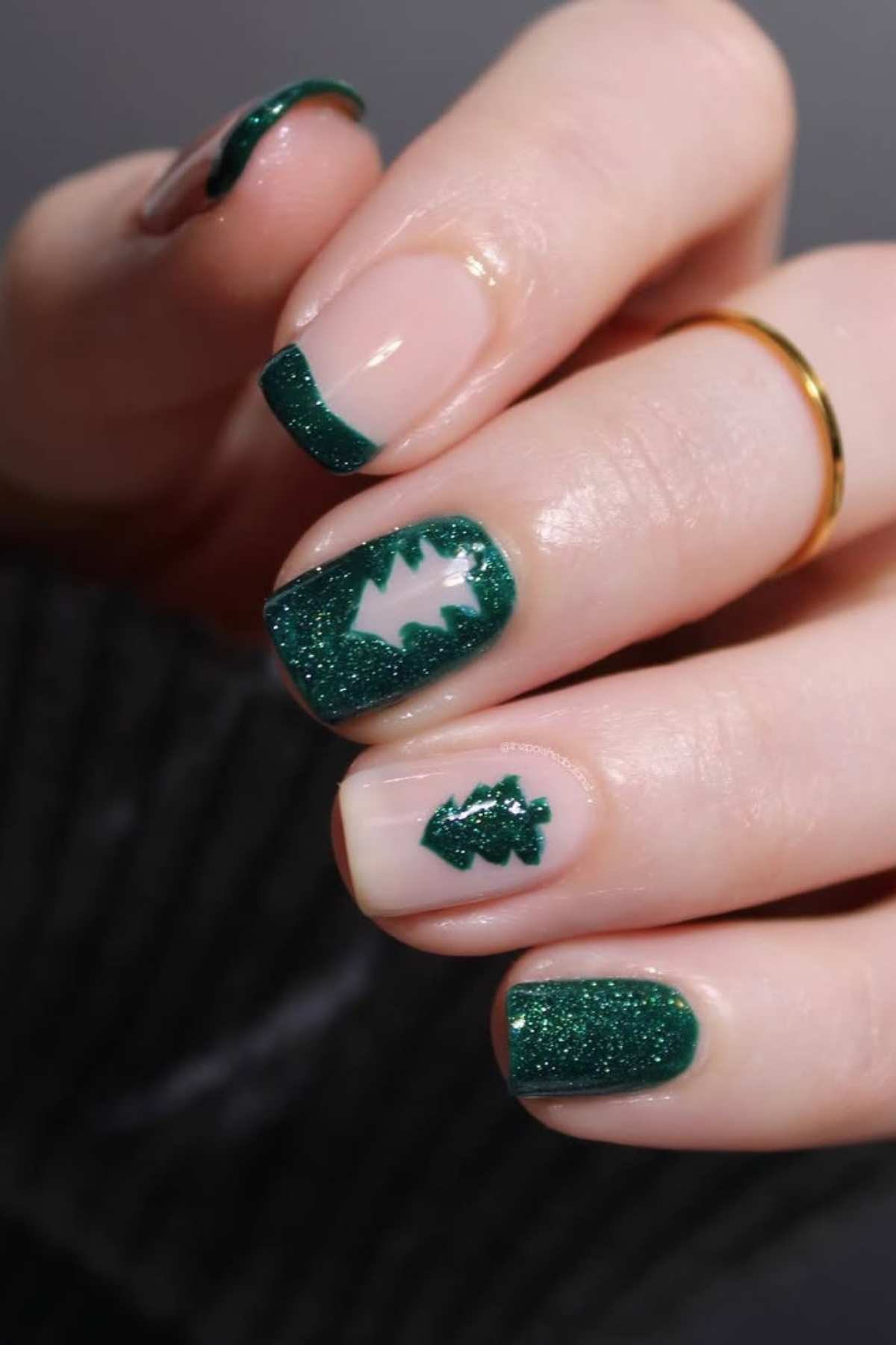 Green French Tip Tree Nails