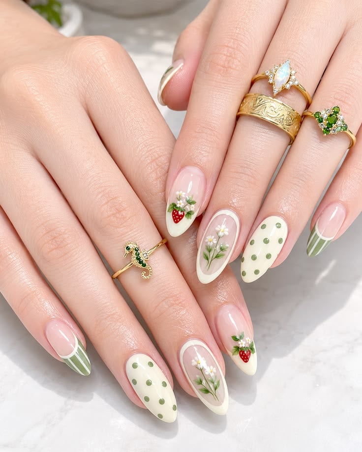 Green French Tips Nails
