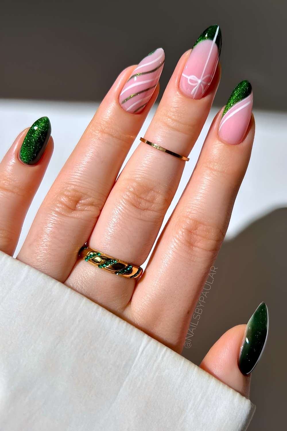 Green Glitter Festive Elegant Nails