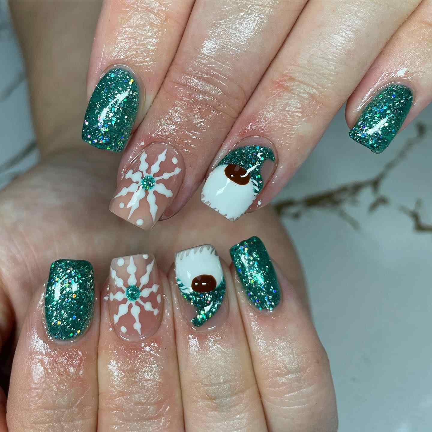 Green Glitter Gnome Coffin Nails