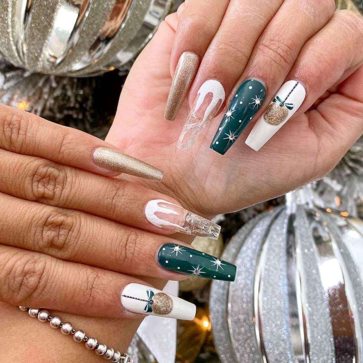 Green Gold Ornament Coffin Nails