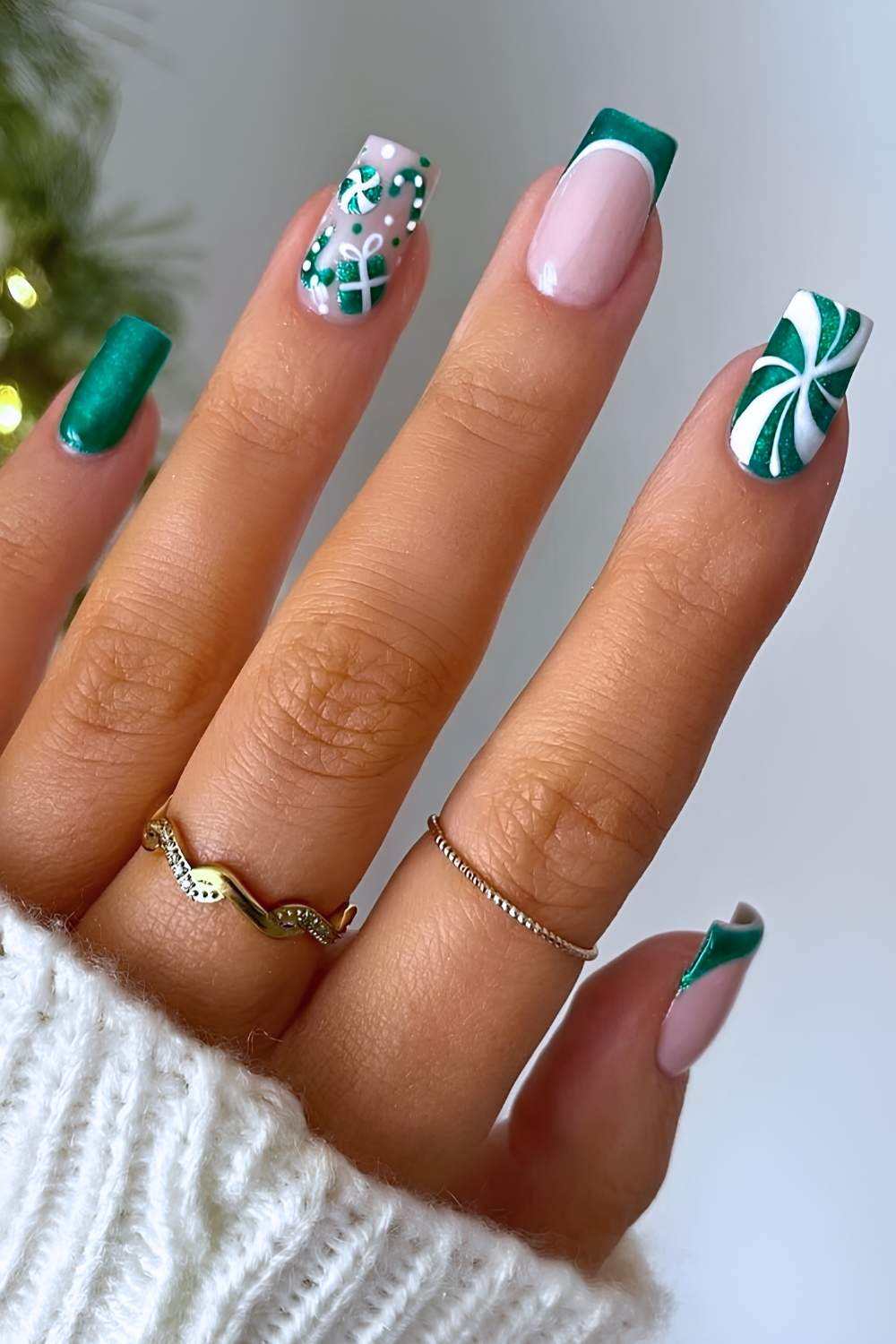 Green Peppermint Mix Match Nails