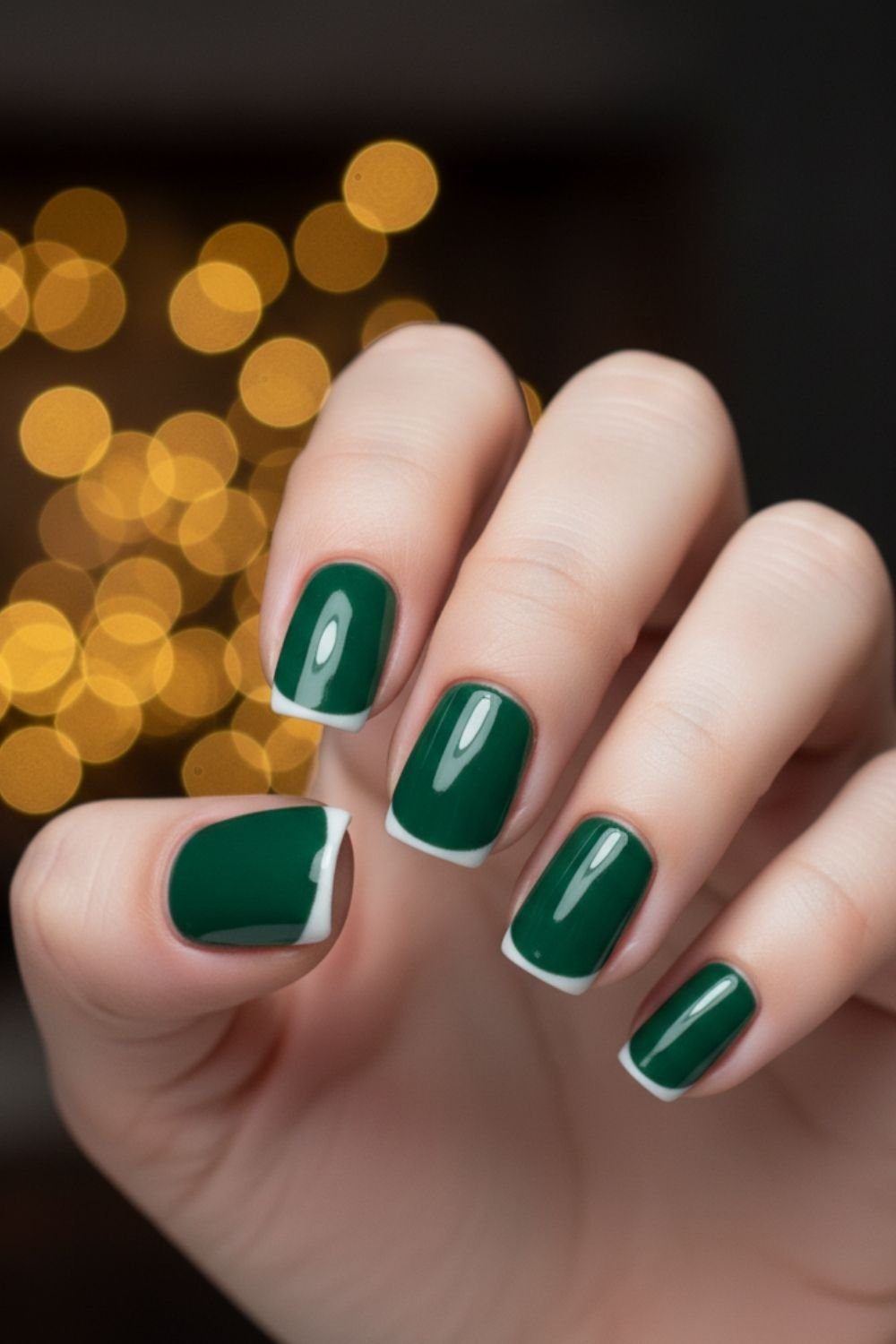 Green White French Easy Nails