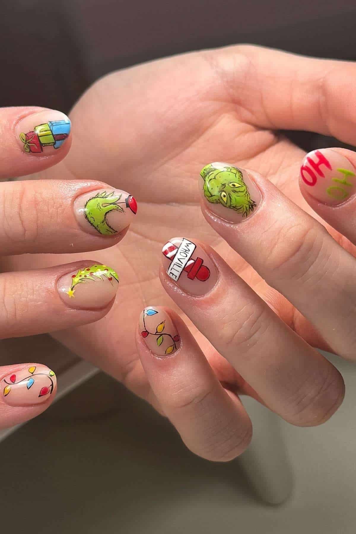 Grinch Lights Present Nails