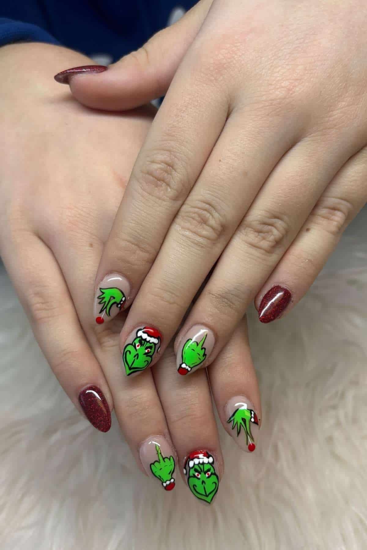 Grinch Red Glitter Nails