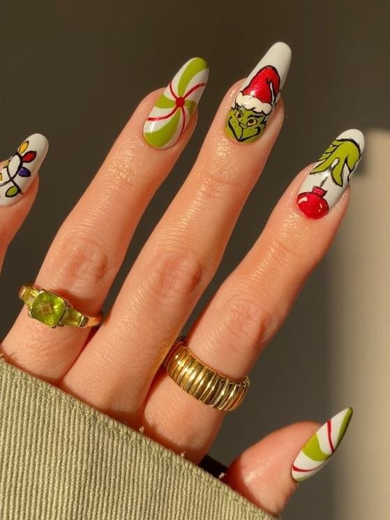 Grinch Santa Ornament Long Nails